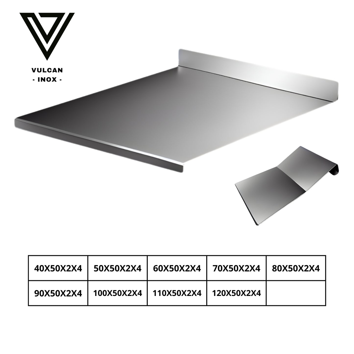 VulcanInox - Spianatoia in Acciaio Inox con Alzata da 4 cm - Superficie Igienica e Resistente per Impasti di Pane, Pizza e Pasta - Perfetta per Cucine Domestiche e Ristoranti (40x50x2x4)