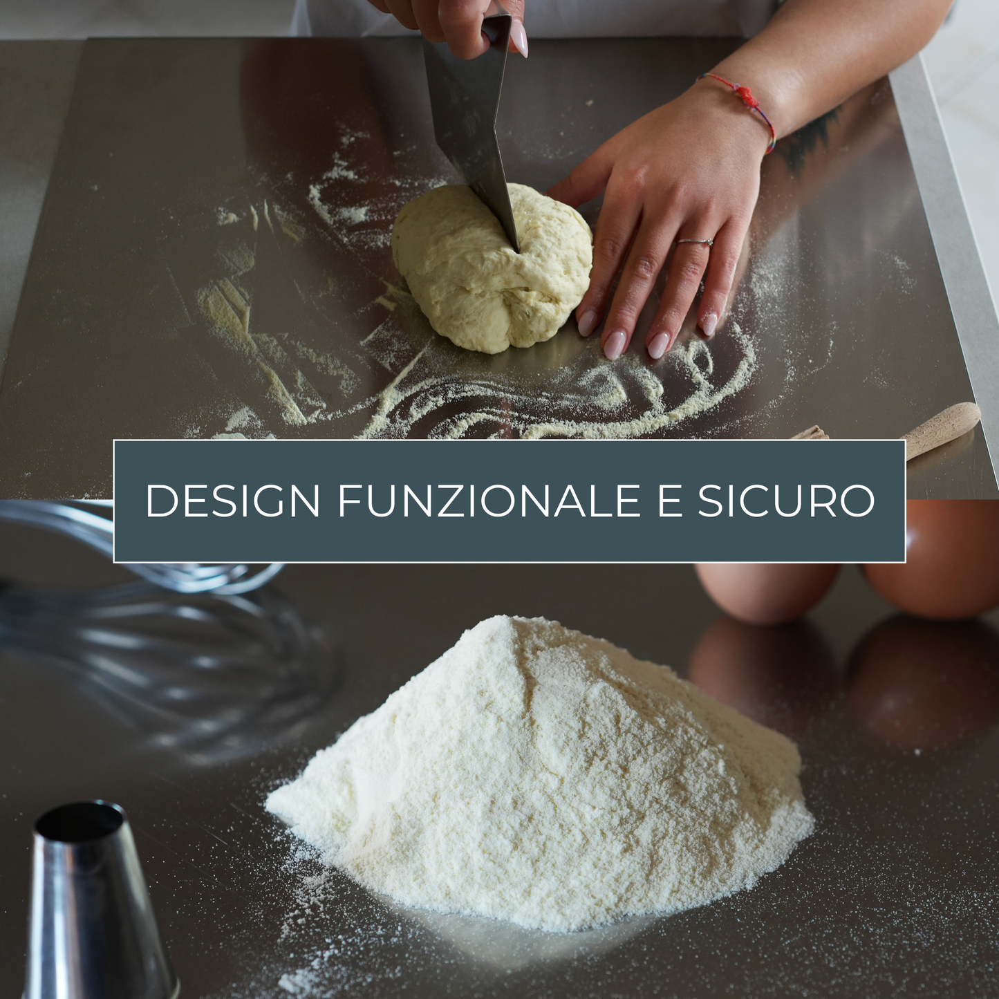 VulcanInox - Spianatoia in Acciaio Inox con Alzata da 4 cm - Superficie Igienica e Resistente per Impasti di Pane, Pizza e Pasta - Perfetta per Cucine Domestiche e Ristoranti (40x50x2x4)