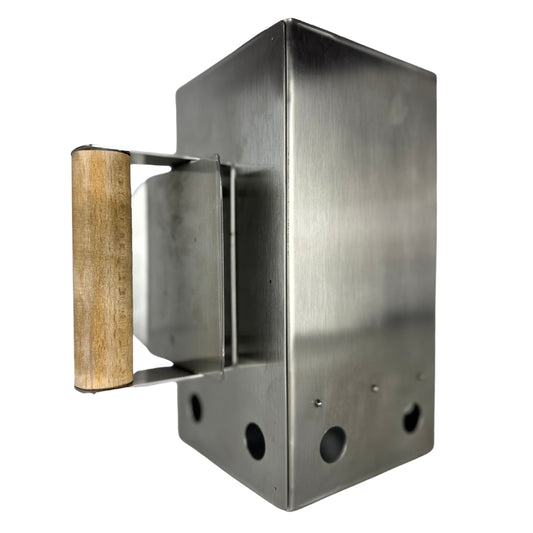 Vulcaninox | Ciminiera Accendi Barbecue in Acciaio Inox | Starter per Carbone con Manico in Legno Ergonomico | Made in Italy